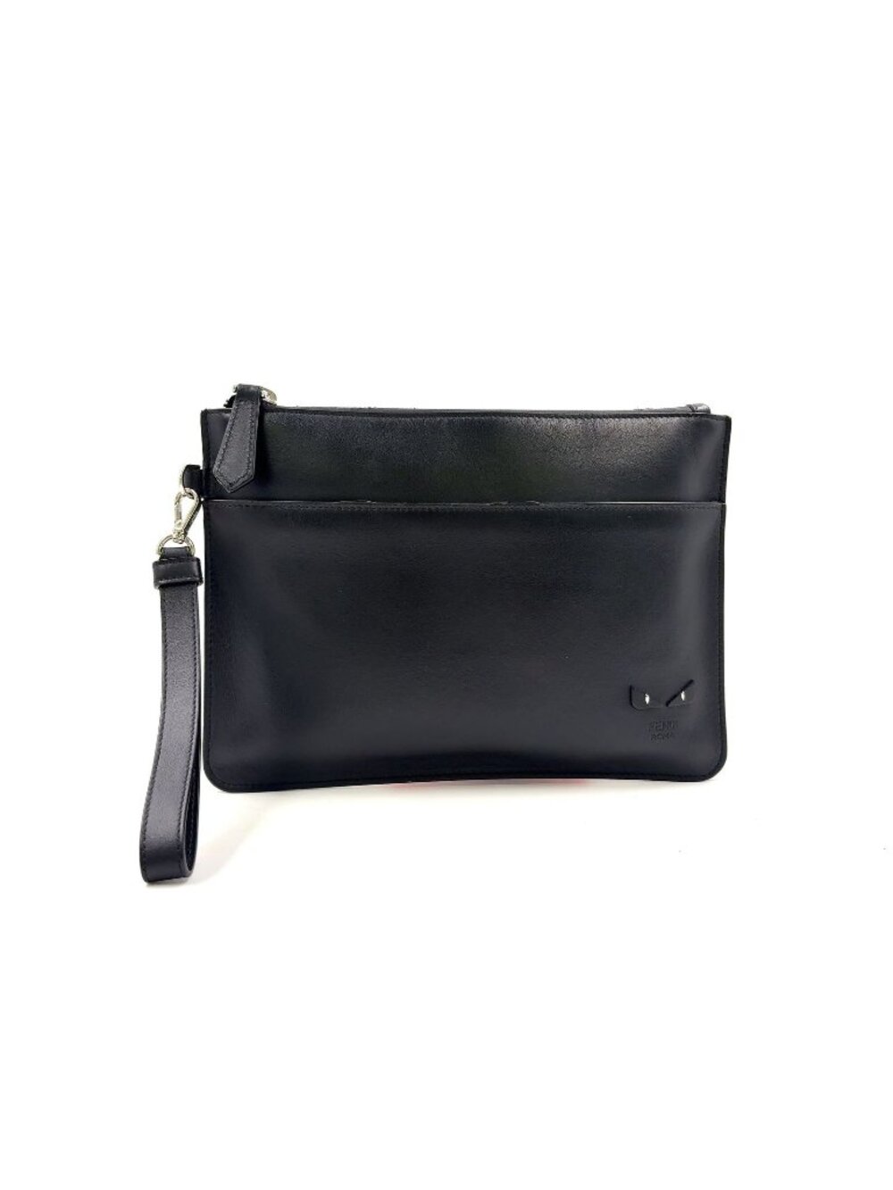 Fendi Mini Occhi Eyes Bugs Monster Leather Black Clutch Silver